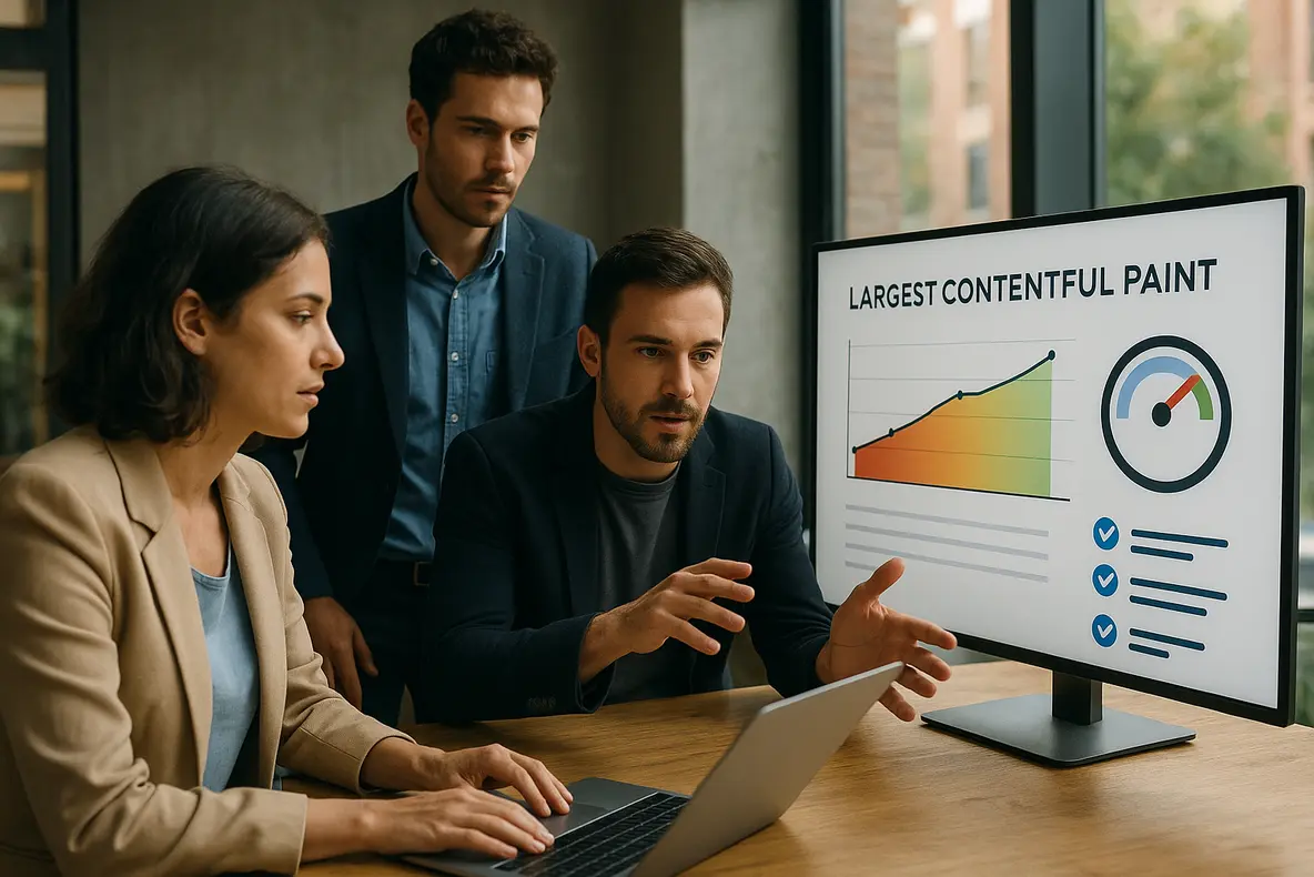Uma ilustração representando a otimização do Largest Contentful Paint em um site para melhorar a performance web.
