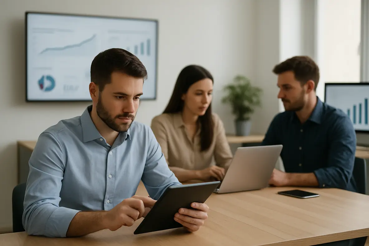 Pequena empresa utilizando automação para otimizar vendas com tecnologia avançada
