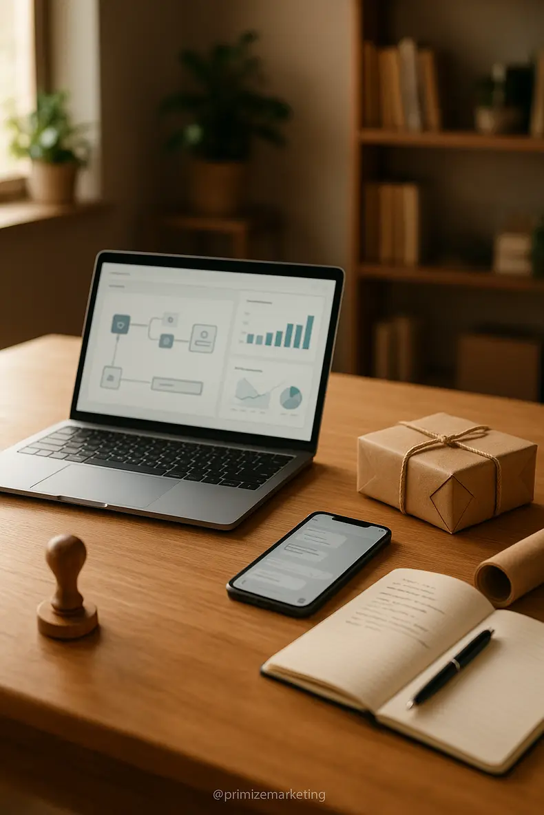 Pequena empresa utilizando automação para otimizar vendas com tecnologia avançada