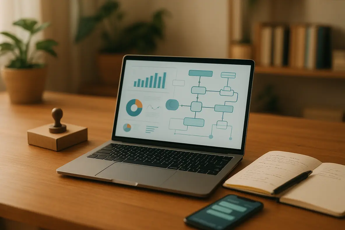 Empreendedores jovens e diversos colaboram em um escritório moderno, usando tecnologia para automatizar marketing digital em pequenas empresas e aumentar vendas.