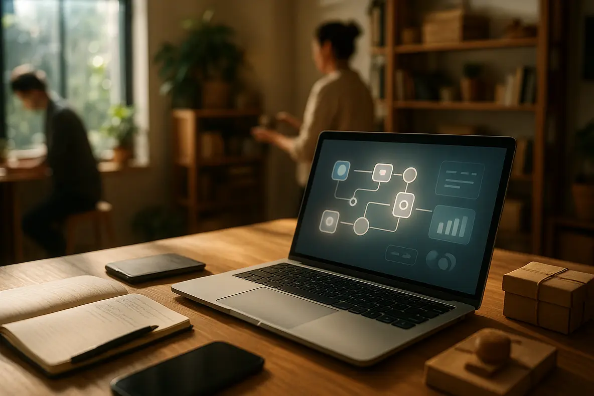 Uma empresária de pequena empresa utiliza o ChatGPT em um tablet, exibindo ícones de vendas e redes sociais, ilustrando como o chatgpt para vendas e redes sociais para pequenas empresas impulsiona o negócio. - Aplicação Prática