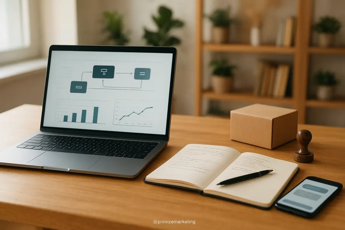 Profissionais em escritório moderno trabalhando com tecnologia para automatizar processos de vendas pequenas empresas