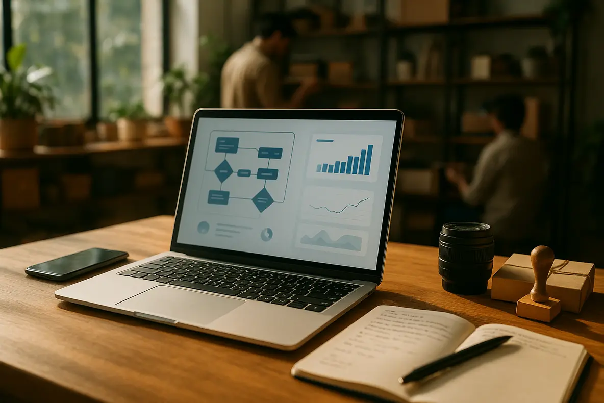 Criador de conteúdo estratégico analisando dados de audiência e planejamento, ilustrando como empreender como criador de conteúdo. - Aplicação Prática