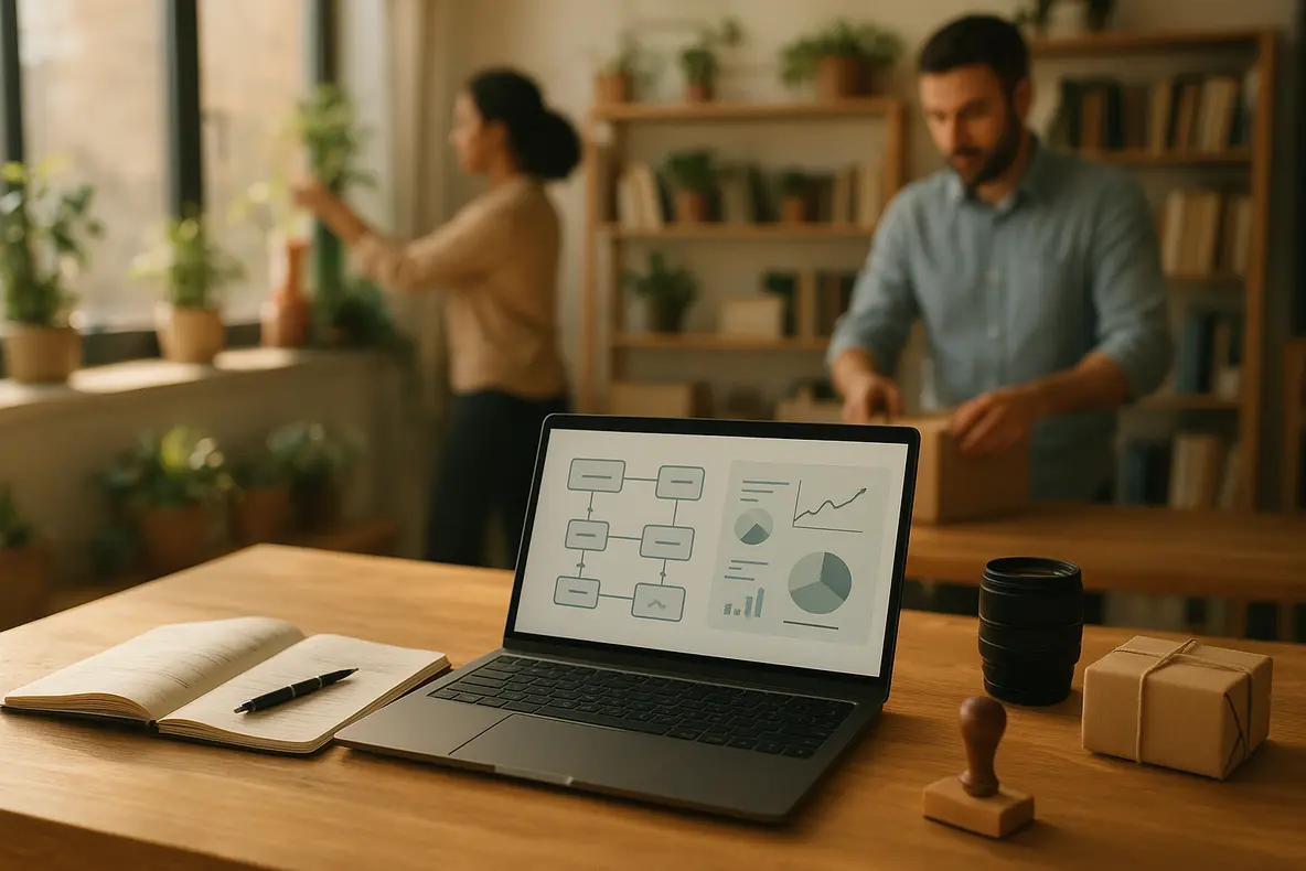 Imagem representando a utilização de ferramentas de IA para otimização online em um ambiente corporativo moderno com diversidade de profissionais trabalhando em colaboração. - Aplicação Prática