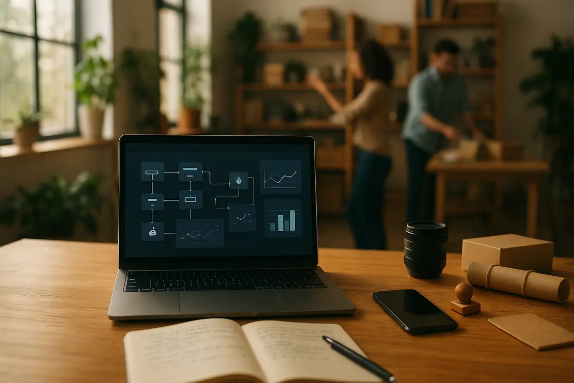 Imagem de um ambiente corporativo com ferramentas de otimização de conteúdo com inteligência artificial. - Aplicação Prática