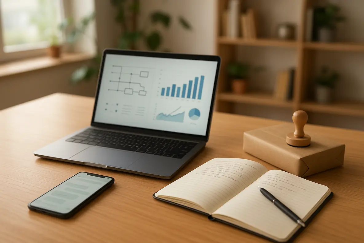 Pequena empresa em ambiente moderno analisando estratégias de Instagram Ads para pequenas empresas em um computador