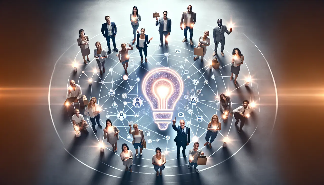 Uma rede de clientes satisfeitos e engajados simboliza o eficaz marketing de defensores da marca para pequenas empresas, propagando a mensagem e impulsionando o crescimento do negócio.