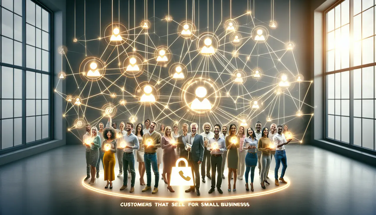 Uma rede de clientes satisfeitos e engajados simboliza o eficaz marketing de defensores da marca para pequenas empresas, propagando a mensagem e impulsionando o crescimento do negócio.
