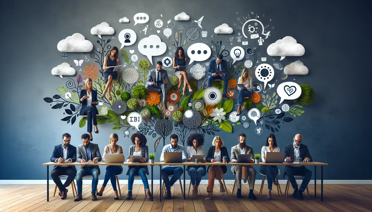 Empreendedores de pequenas empresas colaborando ativamente em uma plataforma digital, simbolizando as estratégias de marketing de comunidade para fidelização de clientes.