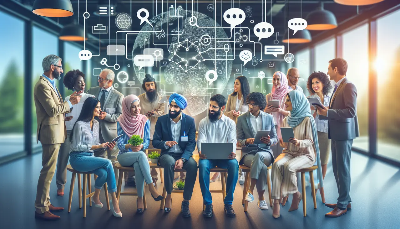 Empreendedores de pequenas empresas colaborando ativamente em uma plataforma digital, simbolizando as estratégias de marketing de comunidade para fidelização de clientes.