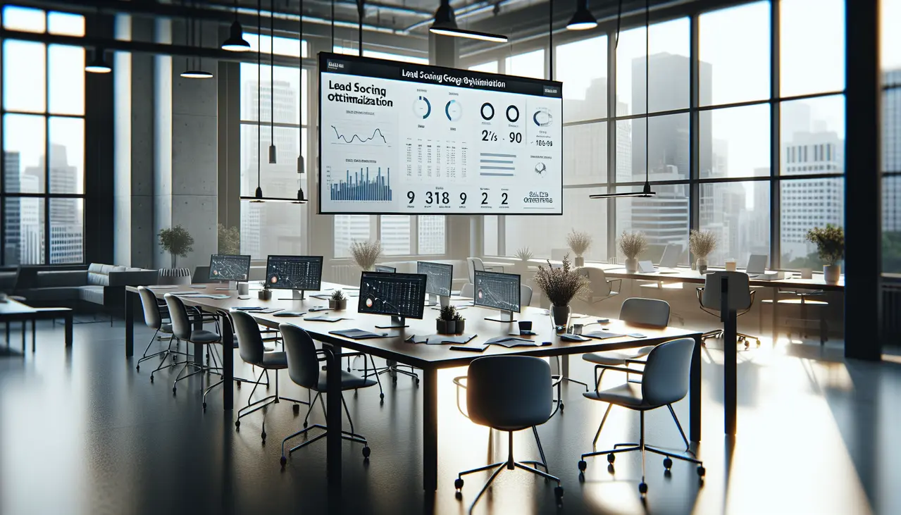 Equipe de pequenas empresas colaborando em escritório moderno para otimizar lead scoring e aumentar vendas